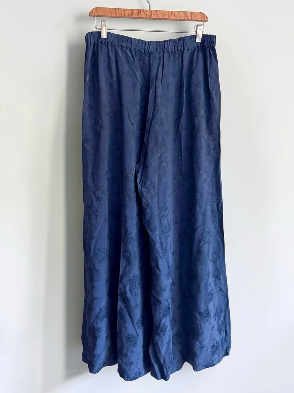 CP Shades Vintage 100% Rayon Floral Jacquard Wide Leg Pants Blue Sz L Made USA